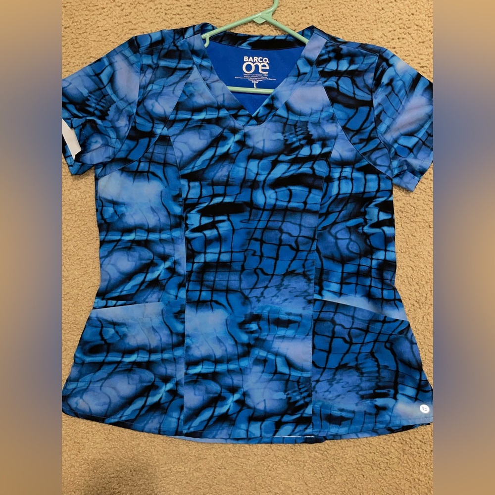 Blue Patterned Scrub Top